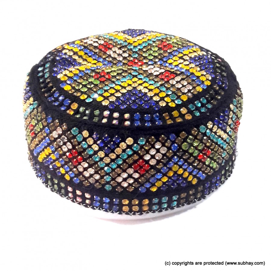 Multi Color Round Full Sindhi Nagina /  Zircon Cap or Topi MKC-809